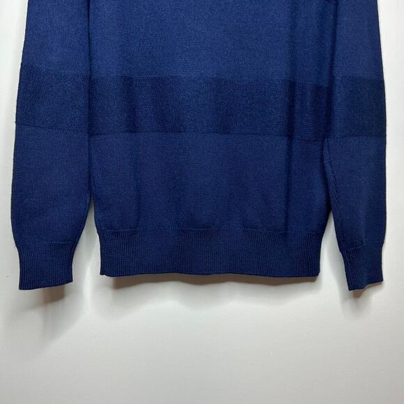 NWT Jeremy Argyle Blue 1/4 Zip Textured Stripe 100% Merino Wool Sweater Sz. S - Picture 8 of 8